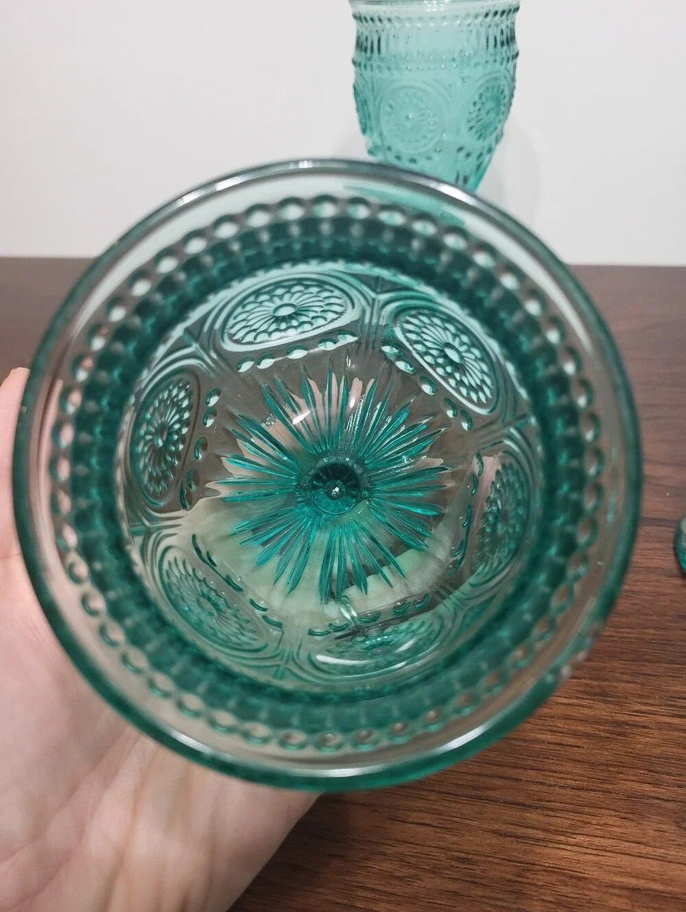 The Pioneer Woman Adeline 12-Ounce Footed Glass Goblet in Turquoise, Set of 3